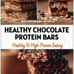 Stacked chocolate protein oat bars made with oats and vegan ingredients, looking like healthy protein granola bars.
